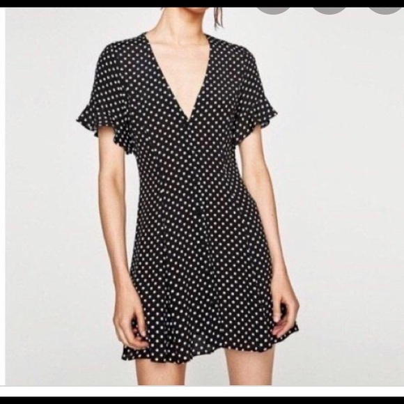 Zara Dresses & Skirts - Zara b&w polka dot mini dress sz s